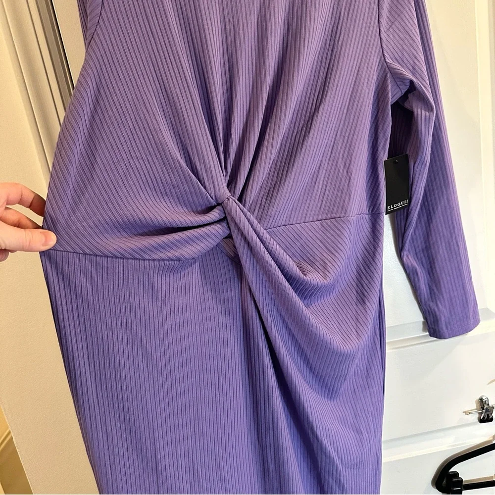Eloquii Twist Detail Ribbed Mockneck Midi Dress in Purple Size 18/20 - Picture 11 of 12